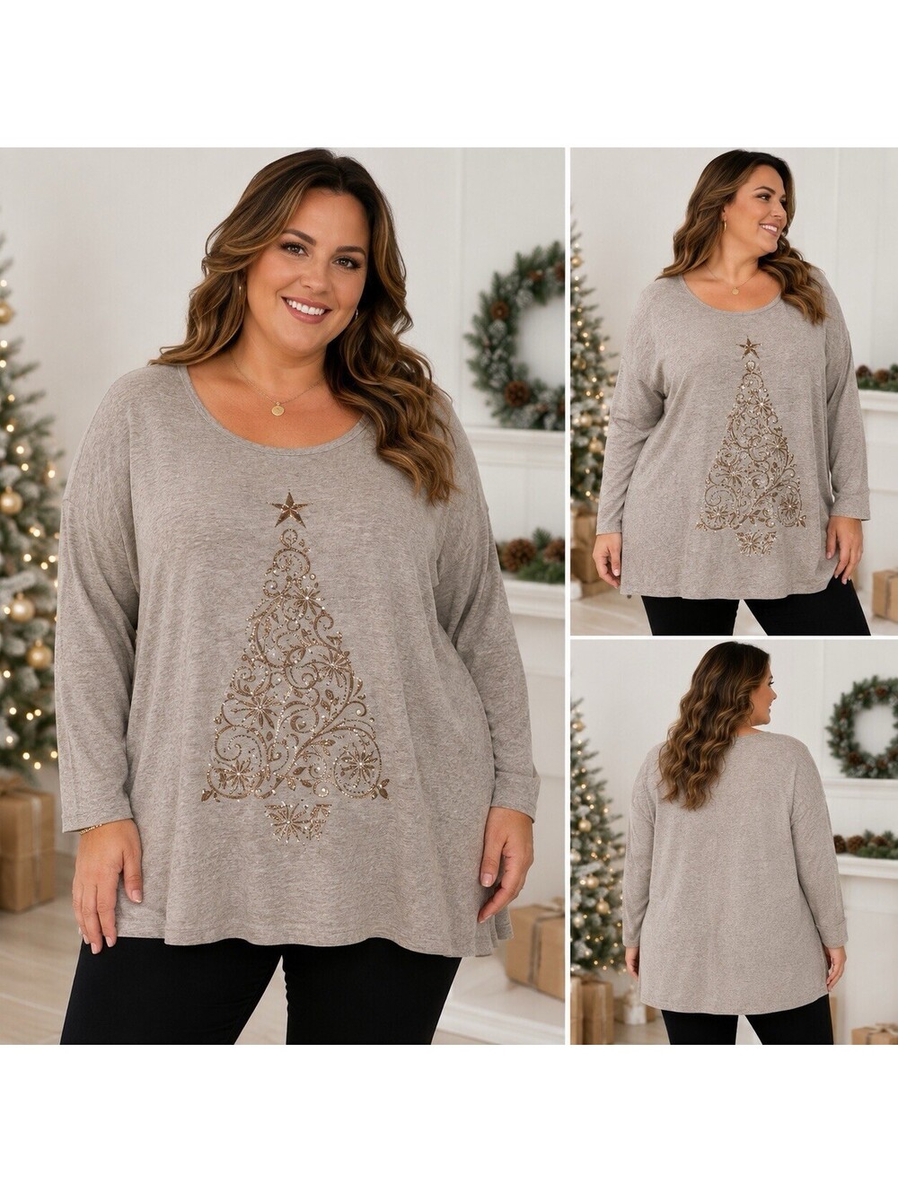 Catherines Christmas Tree Tunic Top 3X 26/28W Rhinestone Glitter Holiday Plus